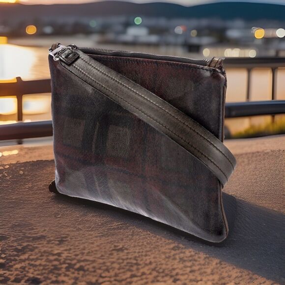 NUMERO 10 Shoulder Bag Embossed Leather Faded Plaid Design Good Used Condition - Picture 3 of 10